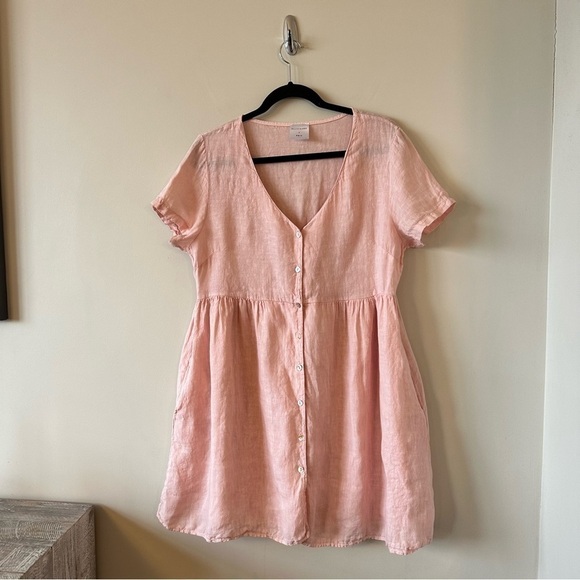 JILLIAN Harris X Priv-Linen Babydoll Button Front Mini Summer Dress (Size:Large) - Picture 5 of 12